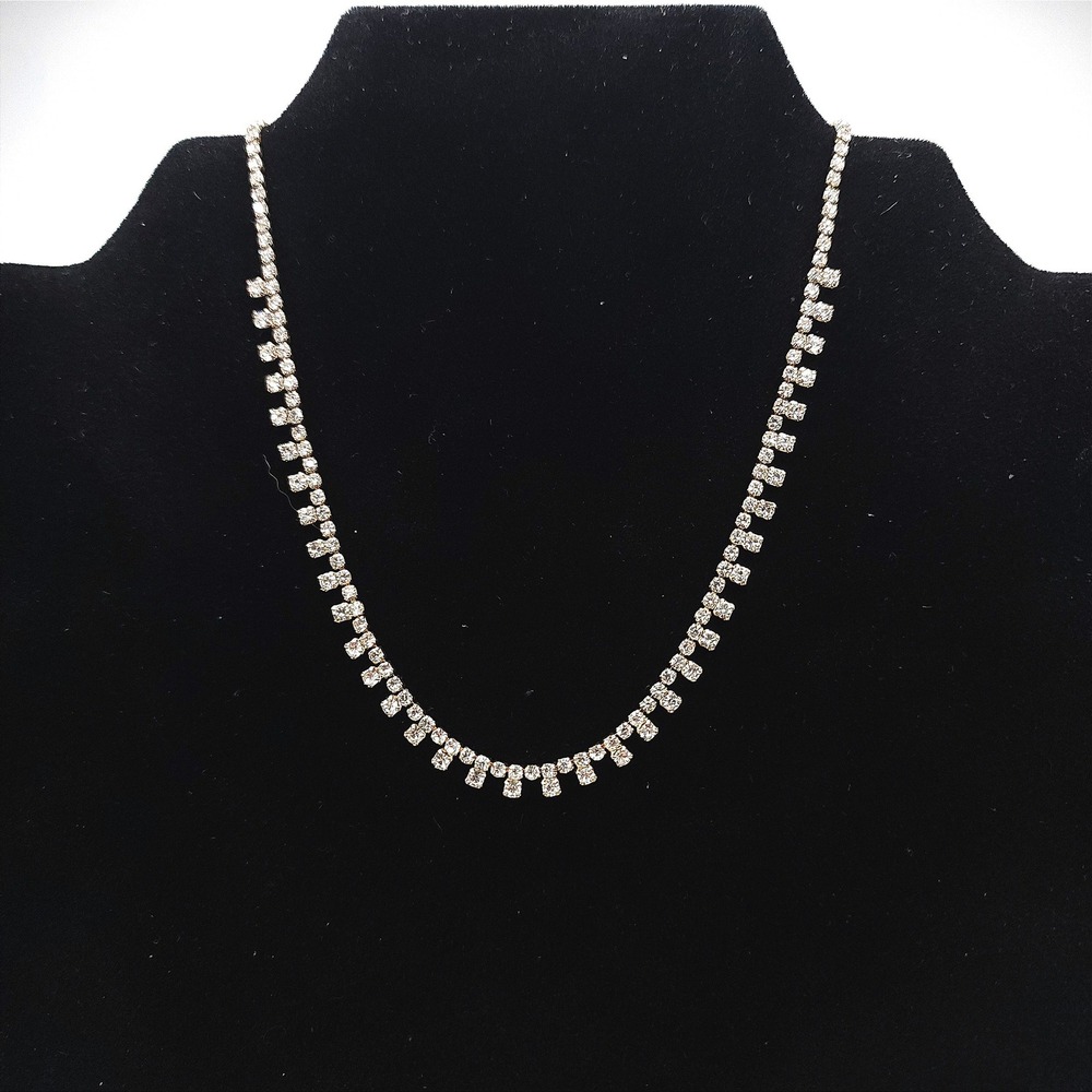 Gold Tone Clear Rhinestone Tennis Choker Necklace Adjustable 13-16 Inch